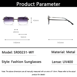 Haute qualité nouvelle lentille de couleur sans cadre lunettes de soleil carrées en gros dégradé hommes femmes Ins personnalité printemps charnière lunettes de soleil - Product Image 4