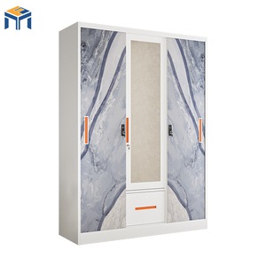 <span class=keywords><strong>Armoire</strong></span> coulissante en acier robuste, étanche et antirouille, à <span class=keywords><strong>3</strong></span> <span class=keywords><strong>portes</strong></span>, avec <span class=keywords><strong>miroir</strong></span> et tiroir, pour rangement domestique et chambre à coucher - Product Image 3
