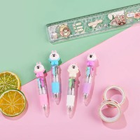 Mini stylo bille quatre couleurs style coréen, mignon, tendance Instagram, avec tête de dessin animé adorable, à pression, licorne/dinosaure/lapin