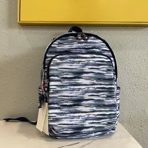 Carra KIPLINGlero, mochila de gama alta de lujo para mujer, serie conjunta, mochila de moda, bolso para ordenador, rayas coloridas, azul y blanco