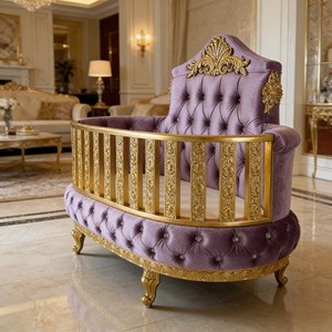 <span class=keywords><strong>Cuna</strong></span> o Cama de Madera Tapizada en Terciopelo Estilo Europeo, Muebles Comerciales Duraderos y Ecológicos - Product Image 4