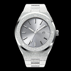 Frosted Silver Round Quartz Watch Sunburst <b>Red</b> Dial <b>Date</b> Window Luminous Markers Stainless Steel Bracelet Waterproof Business - Product Image 3