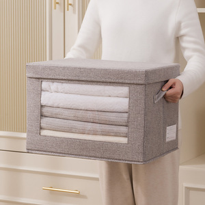 Clothing Organizer <b>Storage</b> Box With Front Window Gray Foldable Rectangular <b>Clothes</b> <b>Storage</b> Container For Home Use - Product Image 4