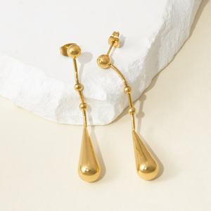Boucles d'oreilles pendantes en forme de goutte d'eau en acier inoxydable plaqué or 14 carats, imperméables, bijoux de fête pour femmes, tendance - Product Image 3