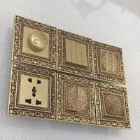 Applique murale 86 avec interrupteur à bascule double pôle, panneau en cuivre, laiton antique rétro, or 24 carats, prise universelle UK13A 250V 1/2/3/4 voies
