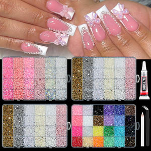 Ensemble de 24 compartiments de décorations pour ongles, comprenant des <span class=keywords><strong>strass</strong></span> plats en résine perlée, pour DIY, <span class=keywords><strong>avec</strong></span> colle, pince à épiler et stylo à points - Product Image 1