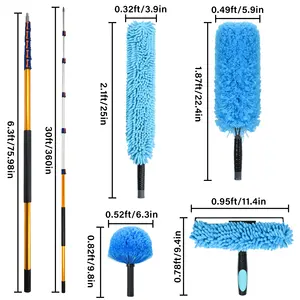 軽量で頑丈なウィンドウブラシスキージーコブウェブマイクロファイバーダスタークリーニングキット、30フィート伸縮式エクステンションポール付き