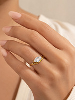 Bague double empilable en laiton plaqué or 18 carats, certifiée IGI, avec zircon en forme de poire et goutte d'eau, style luxe tendance, pour femme