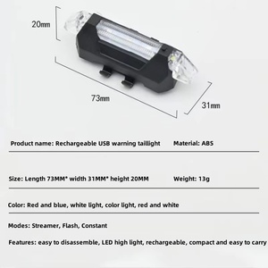 Feu arrière de vélo rechargeable par USB, lumière d'avertissement de sécurité pour la conduite nocturne, éclairage LED haute luminosité pour le cyclisme en extérieur - Product Image 5