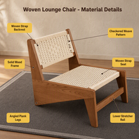 Fauteuil lounge en bois avec assise en toile tressée, style Mid-Century, pour salon, hall d'hôtel, mobilier