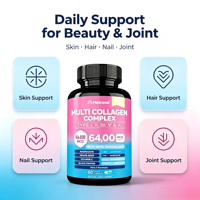 64000MCG Complexe Multi-Collagène 14-en-1 Capsules Type I V X Biotine Soutien Peau Cheveux Ongles Articulations 60 Capsules Végétales Vente en Gros OEM