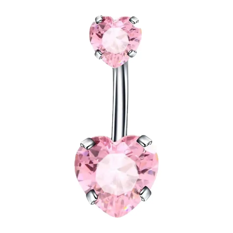 High Quality 316L Heart Shape Body Jewelry Stainless Steel Belly Rings For Cool Girls AAA Grade Double Zircon Belly Button Rings