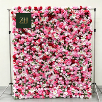 Traumhafte Rot-Rosa Rosen-Lilien Künstliche Blumenwand für Outdoor-Hochzeiten Foto-Hintergrund Blumen-Panel Dekoration