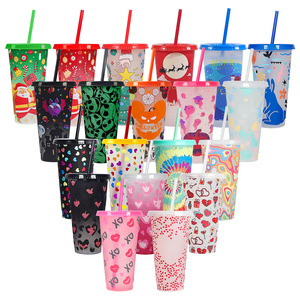 Vaso de Plástico que Cambia de Color, 710 ml, Reutilizable con Pajita para Bebidas Frías, Regalo para Fiestas - Product Image 2