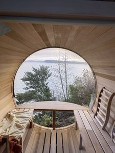 Helius ngoài trời chất lượng cao màu đỏ tuyết tùng Thùng tắm hơi với cong Acrylic toàn cảnh cửa sổ - Product Image 2