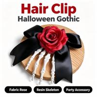 Pince à cheveux Halloween en forme de main de squelette, avec rose et nœud, accessoire de coiffure gothique effrayant pour fête costumée pour femme
