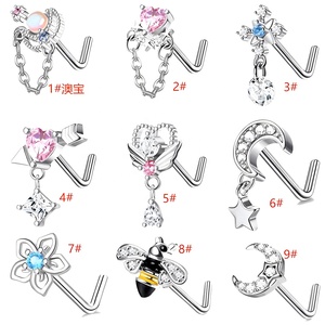 Venta al por mayor de acero inoxidable circón labio Pin nariz anillos Stud moda L <span class=keywords><strong>Bar</strong></span> CZ colgante nariz Stud cuerpo Piercing joyería - Product Image 4