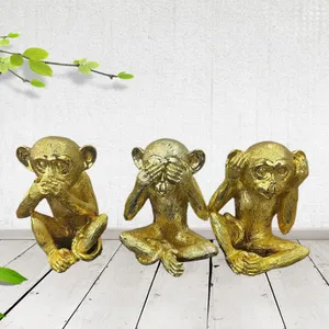 2023 resin art desk indoor fiberglass animal gold sculpture home decoration three monkey statues