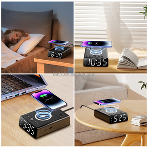 Digital Electronic Desk <strong>Bedside</strong> <strong>Clock</strong> with Dual Alarm Phone Charger AC Outlet Fast Wireless Charger 15W Modern Design - Product Image 6