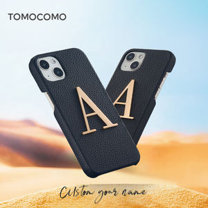 Funda de teléfono de cuero genuino con letras de Metal personalizadas para iPhone, carcasa de lujo de alta calidad con nombre personalizado para iPhone 11, 12, 13, 14 <span class=keywords><strong>Pro</strong></span> Max - Product Image 2