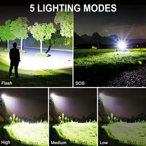 Lampes de poche tactiques LED rechargeables à haute luminosité avec zoom et 5 modes, étanches, lampes de poche d'urgence rechargeables - Product Image 4