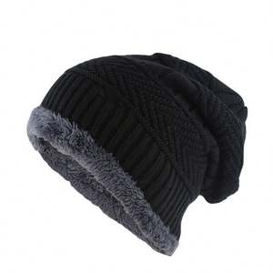 Gorro de Invierno para Hombre K104, Gorro de Punto Negro, Gorro de Otoño, Grueso y Cálido, Gorro de Punto Suave de Algodón - Product Image 1