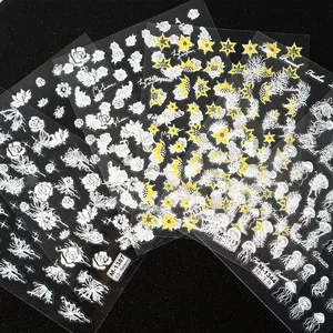 2024 New Gel Nail Stickers Designer Brands Butterfly Flower White Line 5d Nail Sticker Wraps&Decals