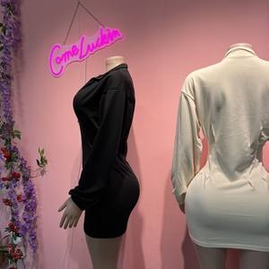 <span class=keywords><strong>Abito</strong></span> Aderente Casual con Zip Comeluckin, Tinta Unita, Maniche Lunghe, Vita Stretta, Sexy per Donne - Product Image 4