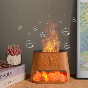 Difusor de Aroma de llama de grano de madera humidificador de piedra de sal de cristal difusor de aromaterapia de 260ml con luz nocturna colorida para el hogar - Product Image 3