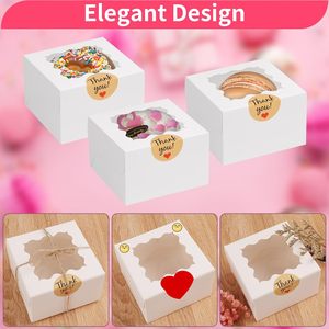 Vente en gros de 24 boîtes à pâtisserie carrées en carton blanc personnalisées de 4x4x2,5 pouces avec fenêtre pour mini gâteaux, friandises, pâtisseries, beignets, macarons - Product Image 4