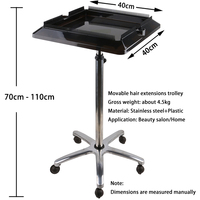Plateau de rangement intelligent pour coiffure, pliable et mobile, en acier inoxydable noir, chariot pour extensions capillaires de salon de beauté