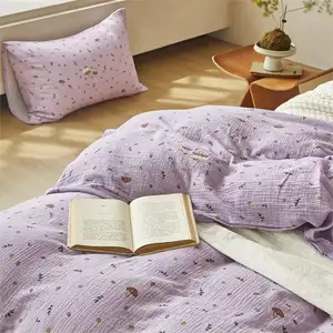 Custom Luxury Designer Bed Sheets Bedding Print On Demand Popular Four-Piece Set Duvet Bedding Set Washed Cotton Pillow Case