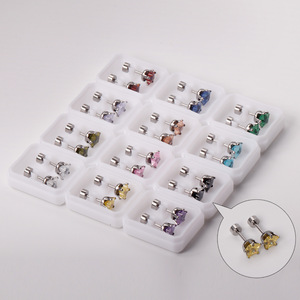 ต่างหูสแตนเลสรูปดาวประดับอัญมณีแบบหนามเตยสำหรับผู้หญิง เครื่องประดับสำหรับงานปาร์ตี้ - Product Image 4