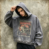 Hoodie Pria Musim Gugur Heavyweight Fleece Bordir ODM Streetwear Acid Wash Hand-Distressed Spray Wash 480GSM Oversized