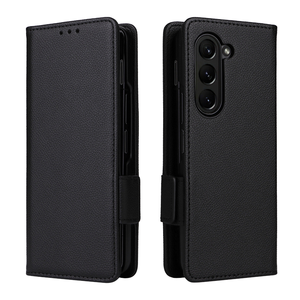 Funda Protectora para Teléfono Z Fold 7, 6, 5, <span class=keywords><strong>4</strong></span> y 3, con Cordón, Ranuras para Tarjetas, Diseño Deportivo con Patrón de Lichi, Resistente a Caídas - Product Image 1