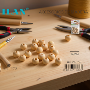 Perline in legno Ilan 14 mm rotonde naturali per artigianato e creazione di gioielli - Product Image 3