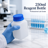 Bouteilles de réactifs chimiques de laboratoire en plastique HDPE carrées à large ouverture, stériles ISO, étanches, résistantes aux acides et aux alcalis, 250 ml, vente en gros