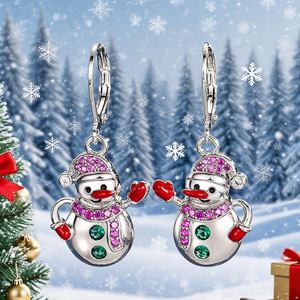 Orecchini Natalizi a Forma di Pupazzo di Neve per Donna, Orecchini Pendenti Dipinti a Olio, Regalo per Feste Natalizie - Product Image 3