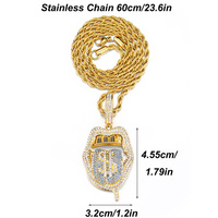 Pendentif Crâne Entièrement Sertie de Diamants Lickitone Dollar Plaqué Or, Design Créatif Simple Rétro Style Hip Hop Trap Exclusif