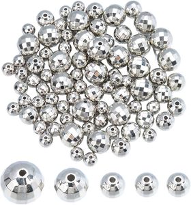 SOJI Vente en gros de perles rondes argentées effet <span class=keywords><strong>boule</strong></span> <span class=keywords><strong>disco</strong></span>, réfléchissantes et <span class=keywords><strong>à</strong></span> facettes, pour la fabrication de bijoux et bracelets, en plastique Lucite - Product Image 1