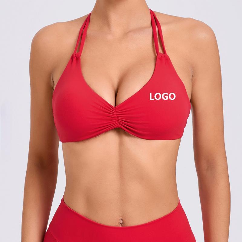 Wholesale New Product Thin Shoulder Halter Twist One-Piece Pads Backless Fitness Yoga Wear Women's Underwear Gym Sports Bra
