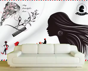 Papel pintado <span class=keywords><strong>de</strong></span> salón <span class=keywords><strong>de</strong></span> belleza calcomanía <span class=keywords><strong>de</strong></span> peluquería moda chica mujer corte <span class=keywords><strong>de</strong></span> pelo peluquería peine calcomanías decoración del hogar arte Mural - Product Image 3