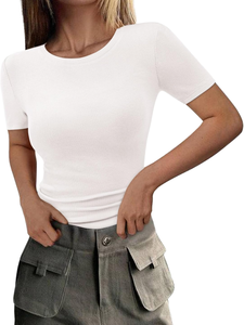 Camiseta de Mujer OEM/ODM, Verano, Cuello Redondo, Manga Corta, Diseño Único, Ajuste Delgado, Transpirable, Poliéster, Ropa Casual - Product Image 1