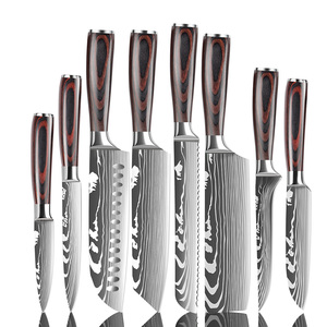 Set di 8 Coltelli da Cucina Premium in Acciaio Inox con Manico in Legno Pakka, Include Santoku, Nakiri, Coltello da Affettare, Multiuso, OEM, per Disossare e Affettare - Product Image 1