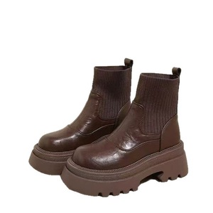 Botas de Tobillo Marrones con Punta Redonda Estilo Retro 2026 para Mujer, Botas de Estilo Británico con Suela Gruesa - Product Image 5