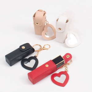 Private Label Lovely <b>Lipstick</b> Holder <b>Waterproof</b> Pu Leather Keychain Case Makeup Mirror Fashionable <b>Lipstick</b> Holder Keychain - Product Image 2