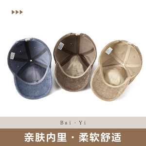 Corduroy Baseball <b>Cap</b> Black Unisex Solid Color Embroidered Letter Warm Sun Shading Hat Autumn <b>Winter</b> Style - Product Image 4