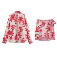 Nouvelle tenue pour femmes, style européen et américain, chemise à fleurs rose, robe plissée mi-longue pour femmes
