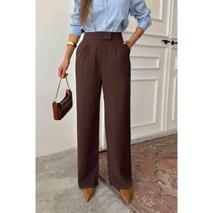 Pantalones de mujer marrones al por mayor, transpirables, acampanados, con cintura elástica, de cintura alta, de manga larga, estilo casual de oficina, coloridos - Product Image 2