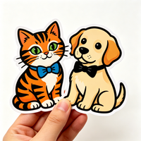 Autocollants en papier artistique enduit imperméable personnalisés OEM, autocollants mignons d'anime, d'animaux, de dessins animés, autocollants adhésifs pour bagages, ordinateur portable, bouteille d'eau